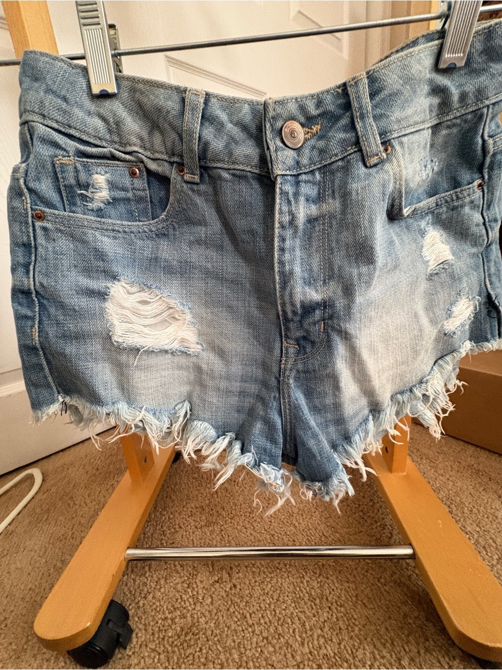 H&M Light Blue Distressed Denim Cutoff Shorts